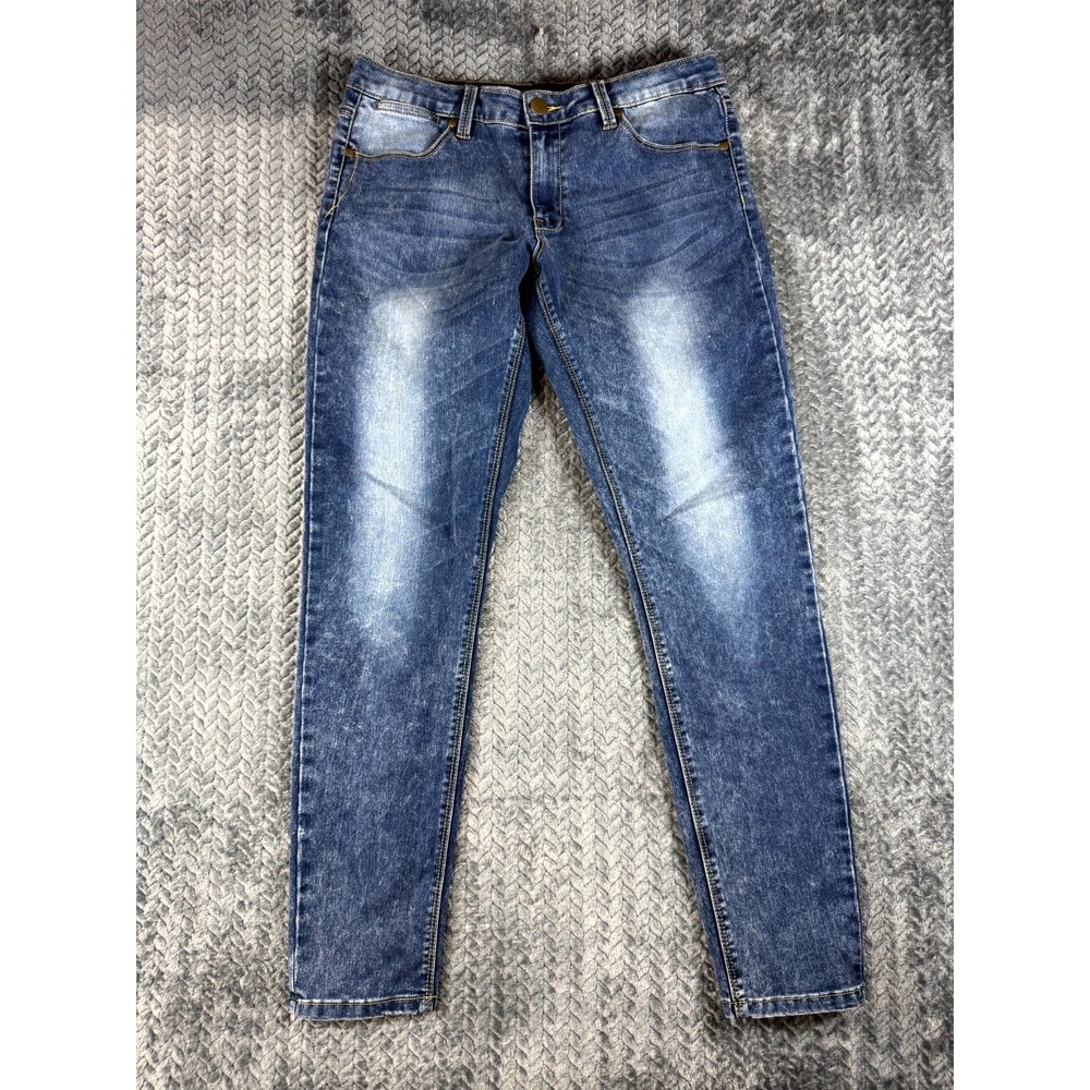 Max Jeans Womens 8 Blue Whiskered Denim Cotton Logo Stretch Mid Rise Skinny Leg‎